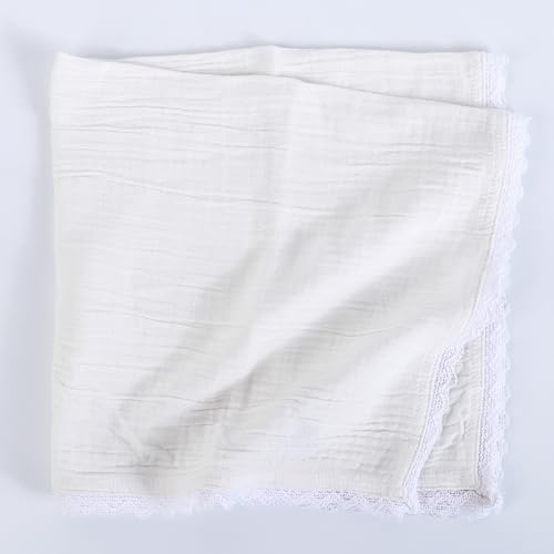 Image of FINGERCRAFT Cloth Napkins Set of 8, 20x20 Inch, Soft Cotton Muslin Dinner Napkins with Lace Edge, Reusable Washable Table Napkins for Wedding, Party, Dining & Home Decor (Off-White)