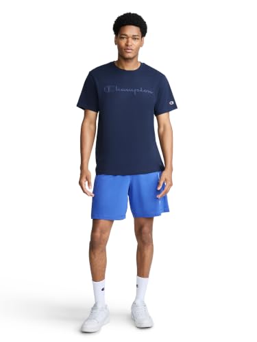 Image of Champion Men's Graphic Short Sleeve T-Shirt, Standard Fit, Tonal Script Logo, Midweight 100% Cotton