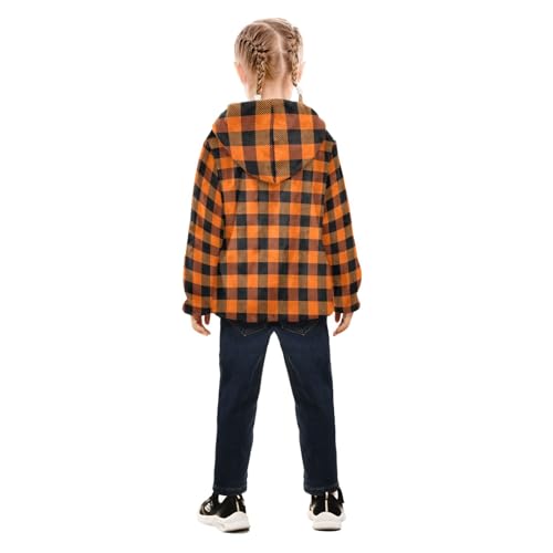 GuoChe Orange Black Plaid Toddler Sherpa Jacket4