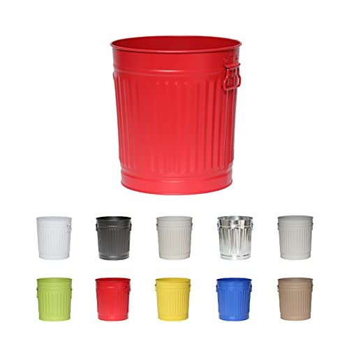 Jinfa | Poubelle métallique vintage avec poignées | Rouge | Taille: M | 29 cm de diamètre, 31.5 cm de hauteur | Volume: 18 Litres