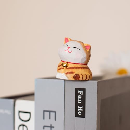 Figura de gato naranja tallado a mano en madera 1.6" miniatura 6