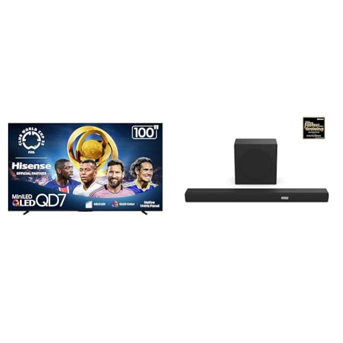 Image of Hisense 100QD7QF Mini-LED 4K UHD Smart Fire TV AX3100Q 3.1Ch Sound Bar with Wireless Subwoofer