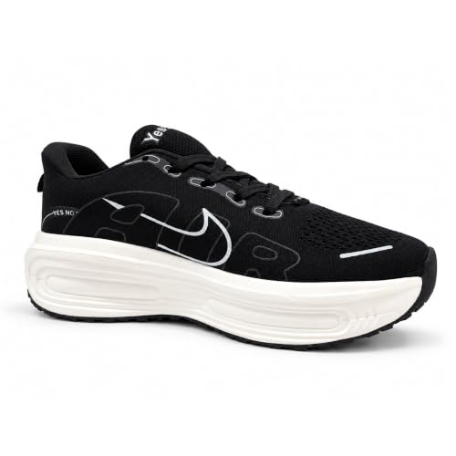 Yes'No Men's Black Sports Shoes Black & White - Image 2