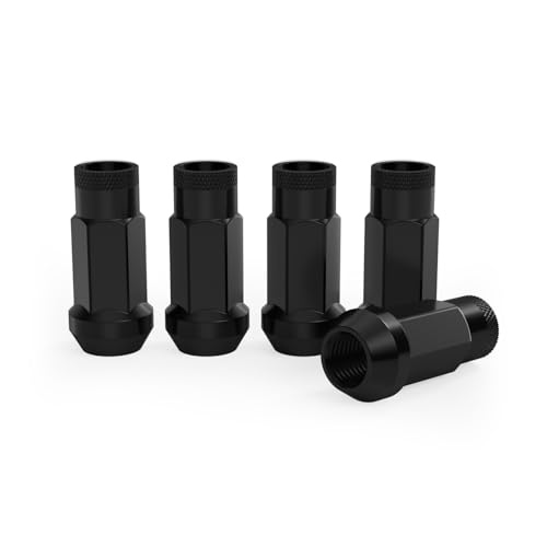 Image of StanceMagic 20pcs Black 1 /2x20 Extended Tuner Lug Nuts - Open End, Cone Seat, 50mm (2 inch) Length, 22mm (0.87 inch) Width, 17mm Hex - Compatible with Ford Lincoln Dodge Jeep and More