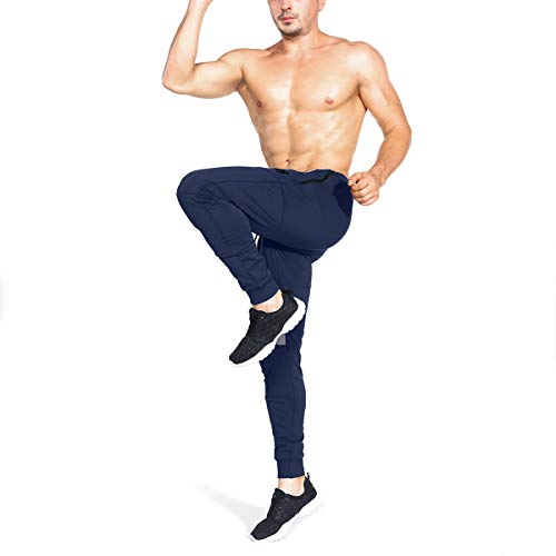 ZENWILL Mens Tapered Workout Track Pants, Slim Fit Gym Jogger Sweatpants, Casual Athletic Trousers with Zip Pockets