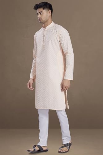 Image of DIVISIVE Men's Thread Embroidered Cotton Only Slim Fit Kurta