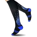 SUGUE Compression Socks (1 Pair) 20-30 mmHg for Women & Men - Best Graduated Athletic Fit for Running, Flight, Nurses, Maternity, Pregnancy - Shin Splints, Medical, Recovery (L/XL, Blakc & Blue)