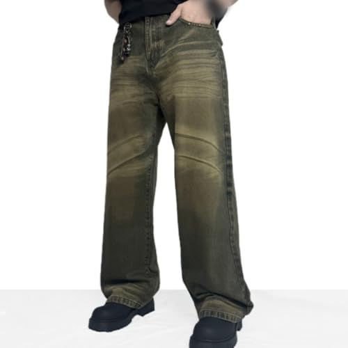Men's Y2K Vintage Flap Pockets Button Decor Wide Leg Loose Denim Pants Streetwear4