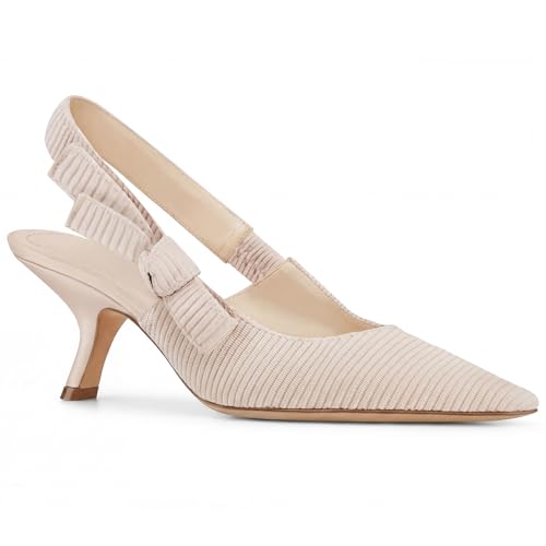 Women's Slingback Kitten Heels Closed Pointed Toe Bowknot Knitted Slip On Pumps Dress Shoes