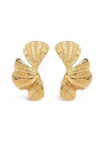 Boucles d'oreilles Portobello fleur maxi en acier et plaqué or 18Kt pour femme tendance