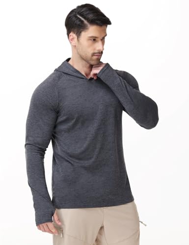 Image of Mens Long Sleeve Athletic Hoodie Sun Protection Gym Workout Shirt for Hiking Running Fishing
