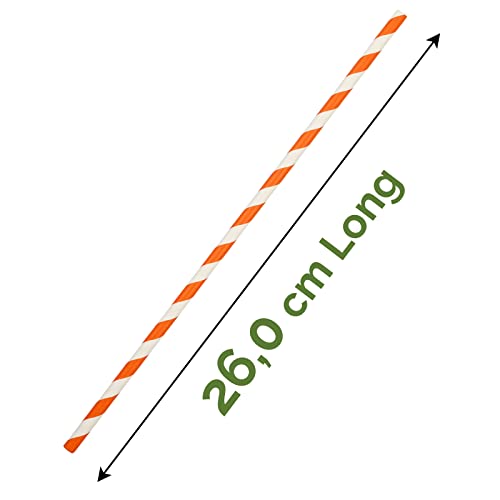 26 cm Extra Long Paper Drinking Tubes 100 Counts, 0.6 cm Diameter, Orange/White Stripes - Biodegradable High Straws - Image 2