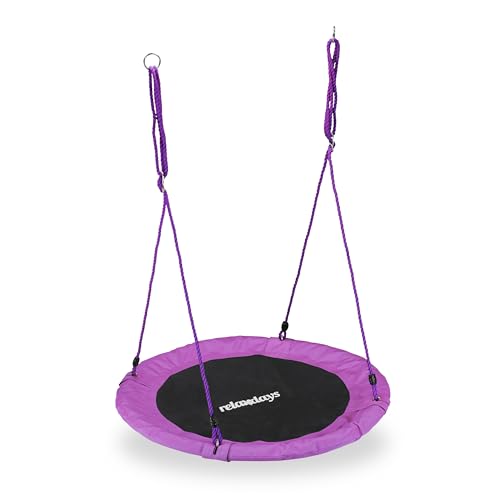 Relaxdays Columpio Jardín Nido de Altura Ajustable para Niños y Adultos, hasta 100 kg, Morado, ø 90 cm, Juventud Unisex