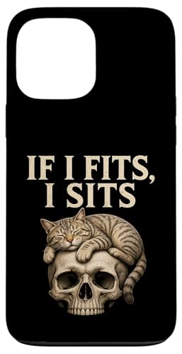If It Fits I Sit Black Cat Skull Funny Kitty �X�}�z�P�[�X iPhone 13 Pro Max �p