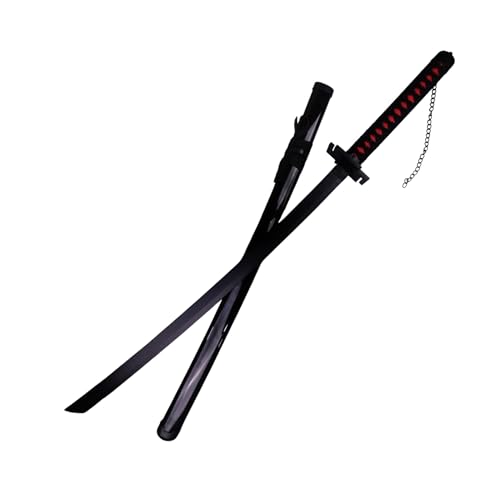 Image of OFFO Ichigo Zangetsu Katana Replica - 100cm Shikai Katana from Bleach Anime | Black Blade Zanpakuto with Chain | Cosplay, Roleplay & Display Weapon Prop for Fans & Collectors