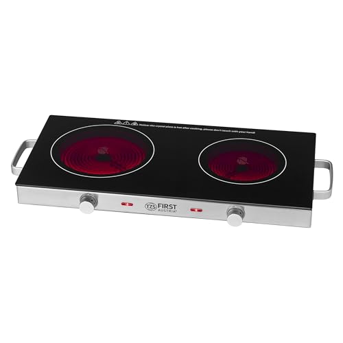 TZS First Austria - Plaque de cuisson double infrarouge vitrocéramique TOUS types de casseroles 2800W - Mini réchaud électrique pour déménagement, camping...
