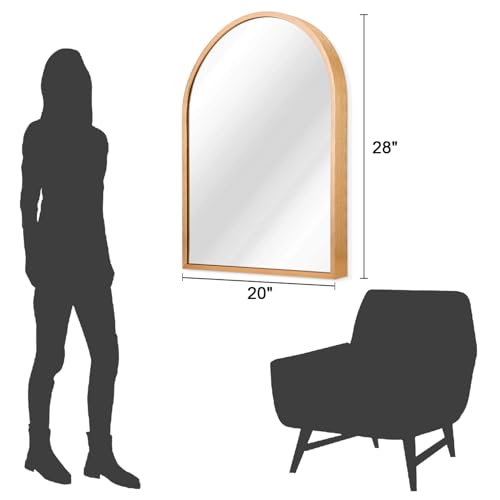 Image of Arched Wall-Mounted Mirror Gold Arch Mirror Aluminum Alloy Frame Bathroom Mirror for Vanity Living Room, Bedroom, and Entryway 28 inchx20 inch