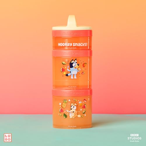 Image of Whiskware Bluey Stackable Snack Containers for Babies, Toddlers, and Kids, 3 Stackable Snack Cups for School and Travel, Cupholder Friendly, Bluey and Bingo! Hooray Snacks!