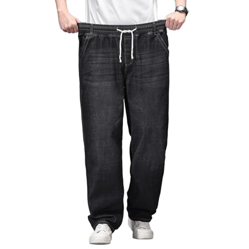Men's Plus Size Jeans Drawstring Elastic Waist Baggy Denim Pants Big and Tall Straight Casual Loose Jeans XL-5XL