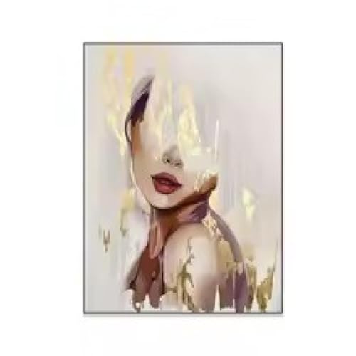 Cadre déco salon avec peinture femme abstraite et détails dorés