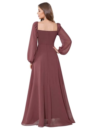 Chiffon Bridesmaid Dresses for Women Long Sleeve Ruched Formal Evening Dresses with Slit2
