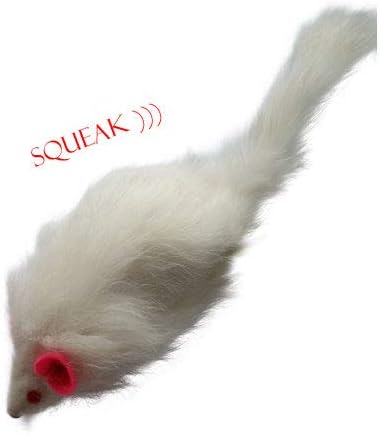 Kats'N Us Rabbit Fur Mouse Cat Toy with Squeak Sound - White