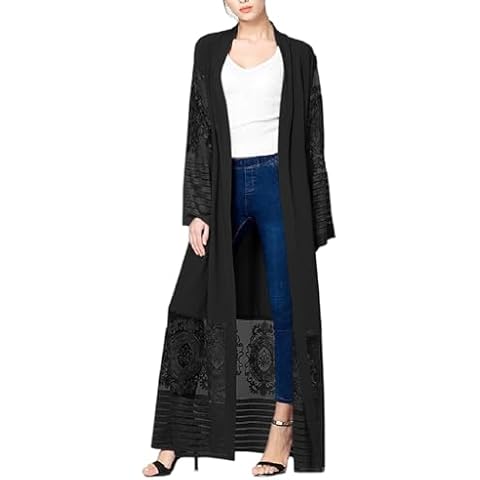 WSPLYSPJY Embroidered Women Open Abaya Muslim Dress Islamic Cardigan Dubai Kaftan Robe Black XL Cover