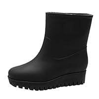 Generisch Fashion Rain Boots Women, Lightweight Outdoor Rain Boots, with Flat Sole, Wellington Boots, Soft Comfortable Work Boots, Half Height Slip-On Boots, Waterproof Non-Slip Rain Shoes, black, 7