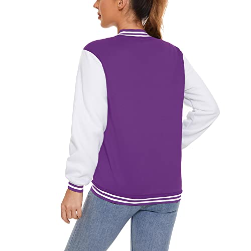 Image of Varsity Jacket Women Men's Baseball School Uniform Button Up Unsex Adult Long Sleeve Coat Fashion Jacket