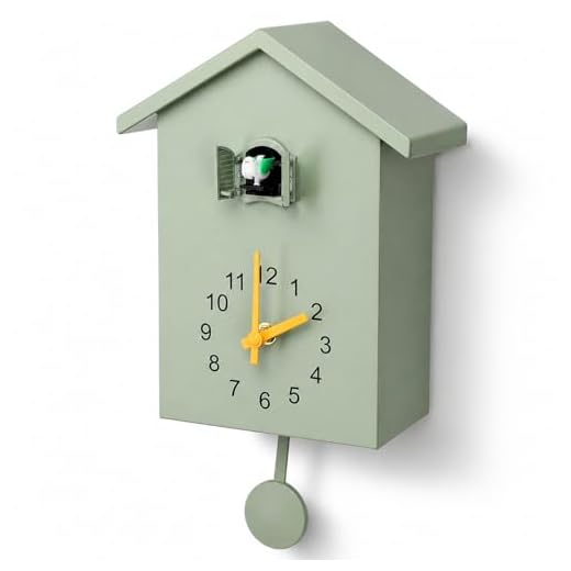 Cuckoo Wall Clock, Cuckoo Bird Voice Call Nordic Style Bird House Pendulum Wall Clock Birdhouse Clock Timed Alarm Clock for Office Bedroom Living Room (Green, Approx. 20x25x9cm / 7.9x9.8x3.5in)