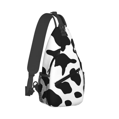 Mochila Sling negra con estampado de vaca para senderismo miniatura 1