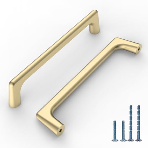Image of 9BUILD 10 Pack Brushed Gold Cabinet Pulls, 5 Inch Hole Center, Sturdy & Easy to Install, Gold Cabinet Hardware for Cabinets, Cupboard & Drawer