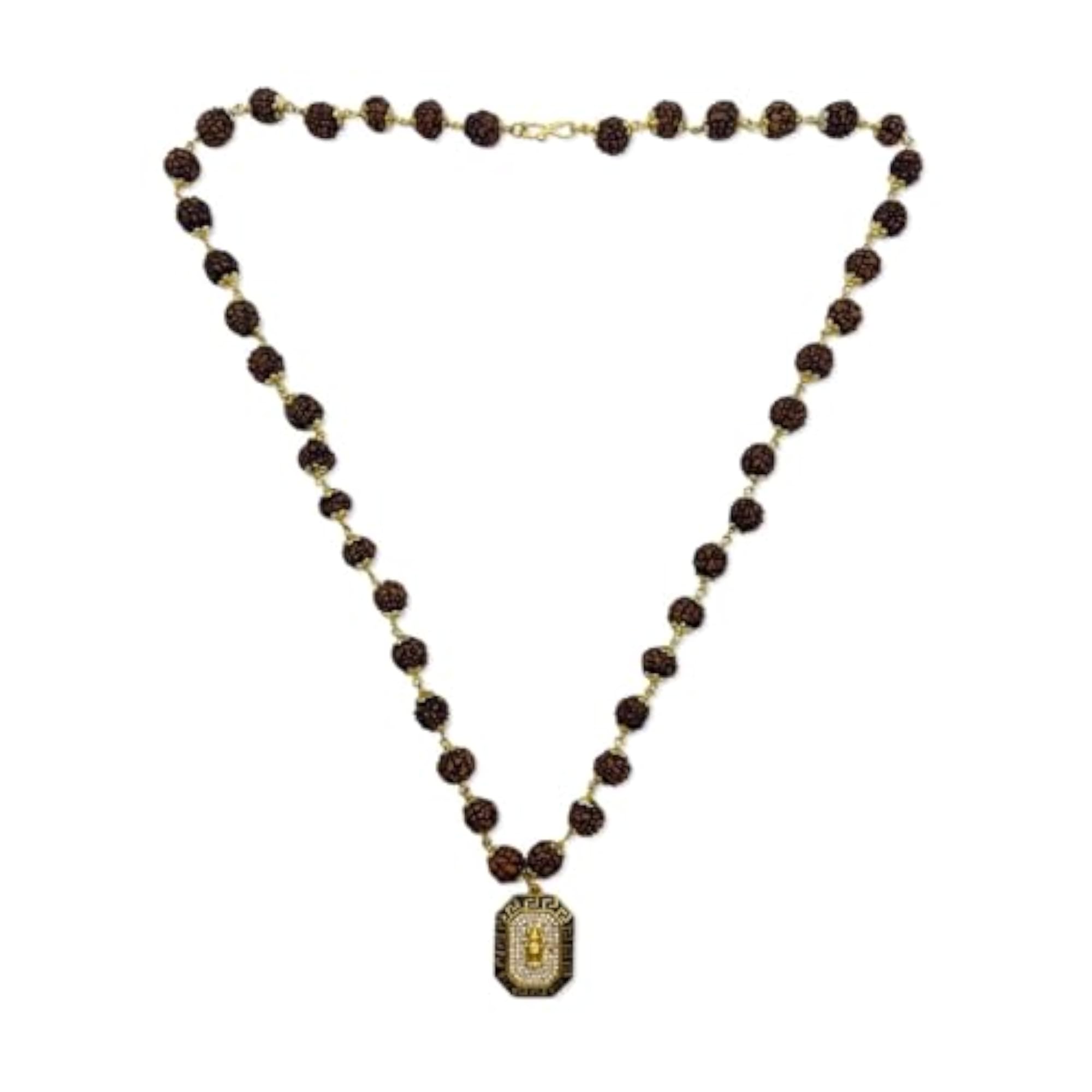 Men's Trishul American Diamond Pendant Rudraksha Mala Necklace