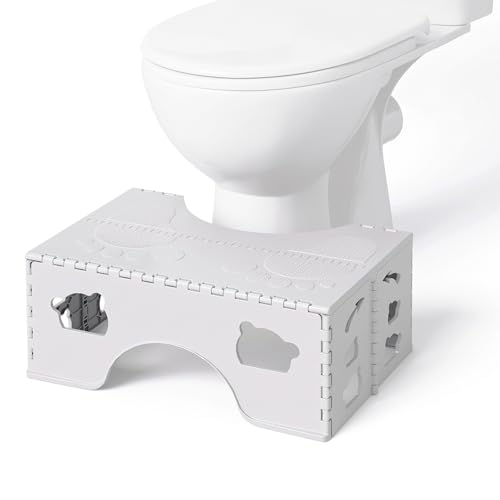 WBKATN Foldable Toilet Stool Squat, 7 Inch Healthy Squatting Potty for Adults with Anti-Slip Feet, Portable Travel Poop Stool Adult, Lightweight & Easy Storage Bathroom Toilet Step Stool, Gray