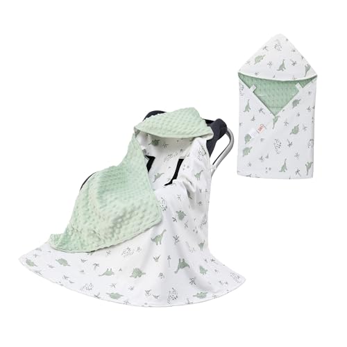 Image of Baby Car Seat Blanket-Universal Car Seat Covers,Warm Swaddle Blankets for Infants Newborn,Boys and Girls Baby Bunting for Stroller,35"x35" (Green Dinosaur)