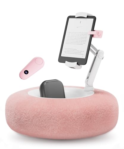VOLTIFYMAX Tablet Pillow Stand with Page Turner for Reading in Bed 360 Adjustable iPad Holder Stand with Snack Bowl Compatible with 4.7-13 Inch Kindle Accessories/Paperwhite/iPad/Ebook Pink