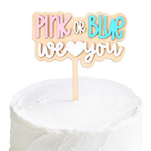 Décoration de gâteau We Love You en bois rose ou bleu pour fête 17x15cm