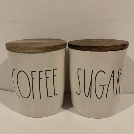 Rae Dunn COFFEE + SUGAR Cellar et of 2 - with wooden lid - Ceramic