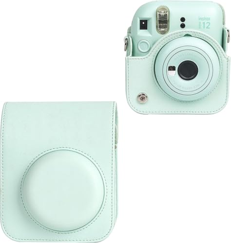 Image of Breatoi PU Leather Camera Case for Mini 12 - Rainproof, Soft, and Stylish in Mint Green with Adjustable Shoulder Strap
