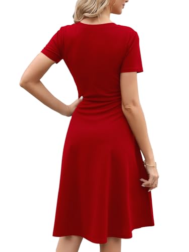 Image of Women's 2026 Fit and Flare Dress Summer Casual Elegant Vintage Floral Printed Work Party A-line Dress with Pockets 162