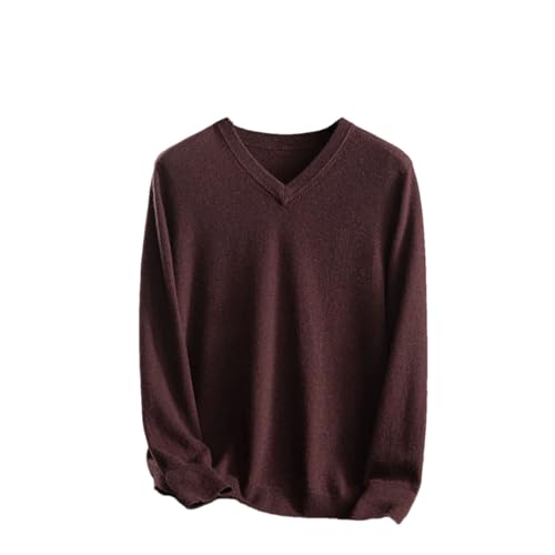 Men's V-Neck Sweaters Pullover Cashmere Sweater Casual Long Sleeve Officeblouse Knitted Tops Coffee XL