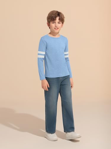 Image of Haloumoning Boys Long Sleeve Shirts Kids Crewneck T Shirts Casual Striped Tops Tees 5-14 Years