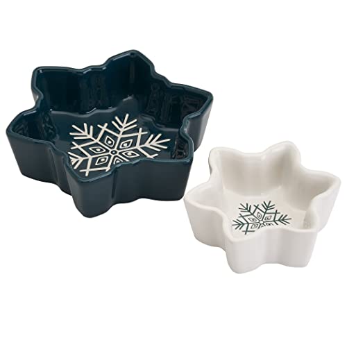 Ttu TTU-D4077-ECM Tabletops Gallery 2 Piece Winter Forest Christmas Holidays Ceramic Snowflake Bowls Set thumb #3
