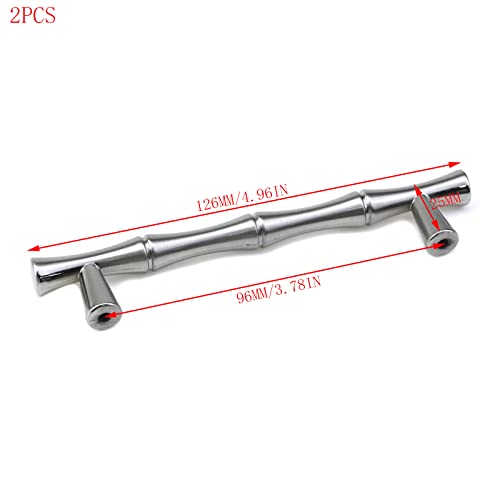 Mewutal 2Pcs Bamboo Shape Cabinet Pulls Zinc Alloy Drawer Handles Dresser Knobs For Closet Wardrobe, With Screws (Silver, 96Mm/3.78") #TOP3