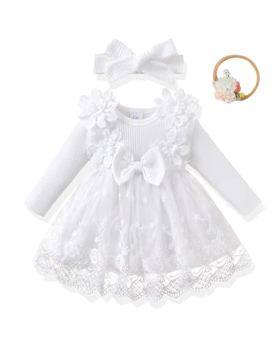 Renotemy Newborn Baby Girl Tulle Tutu Dress Fall Winter White