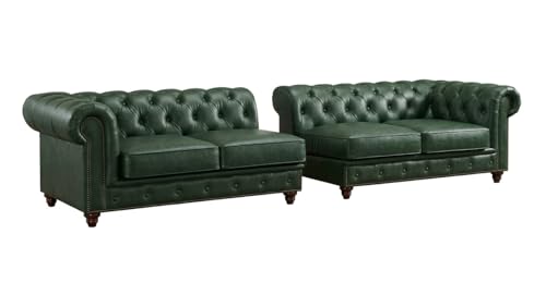 Image of Classic Leatherette Chester Sofa Set Button Tufted, Classic Style Sofa Set for Living Room, Office, and Hallway Colour (Bottle Green Leatherette, 2+2=4 Seater Sofa)