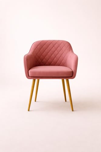 Image of Barfi Velvet Dining Chair | Set of 2 Premium Modern Upholstered Accent Chair with Armrest, Padded Seat and Metal Legs | Comfy Chair for Home, Office & Restaurents | (Onion Pink)