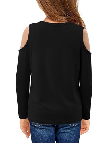 storeofbaby Girls Casual Cold Shoulder Shirts Long Sleeve Crewneck Tops Loose Fit Blouses 5-14 Years3