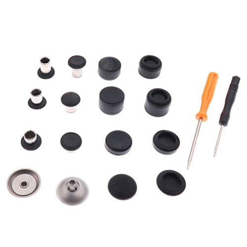 Tubayia Lot de 8 boutons ABXY de rechange + 8 poignées de pouce + 2 tournevis pour manette Xbox One Elite / PS4 Pro (Noir) Cover