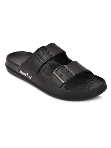 Image of HEALTH FIT Extra Soft Premium Classic Cushion Sliders /Slippers with Adjustable Buckle Strap & Light Weight Anti-SkidWaterproof Flip Flops for Men's HF150